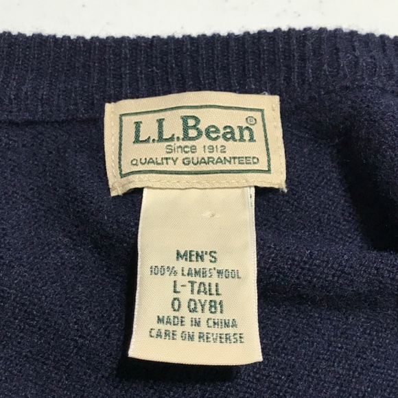 LL Bean Sweater Vest Lambs Wool Mens Large Tall Blue V-neck Hole in Back - Picture 2 of 10